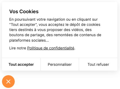 Popup de paramétrage des cookies du site Inspire